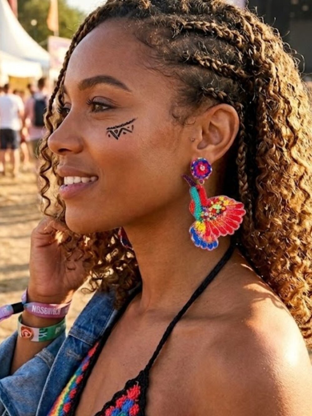 Seed Beaded Hummingbird Statement Earrings Bold Tropical Summer Glam Dangle Boho - Picture 2 of 8